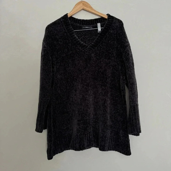 Zara Knit Charcoal Oversized Chenille Sweater Small S casual comfy loungewear - Picture 2 of 8